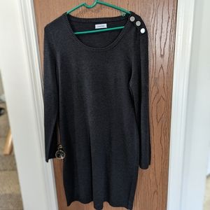Calvin Klein Gray Shift Dress w/3 Buttons on Left Shoulder &Elbow Patche…